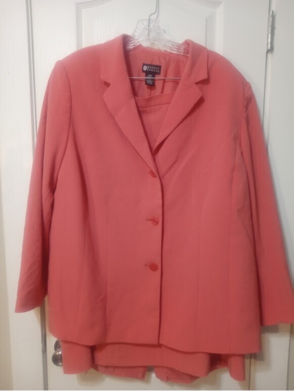 Coral Button‑Up Blazer & Skirt Set — Maggie Barnes, Jacket 22W / Skirt 20W
